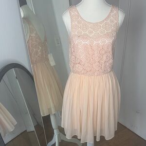 Lush Peach Lace Midi Dress